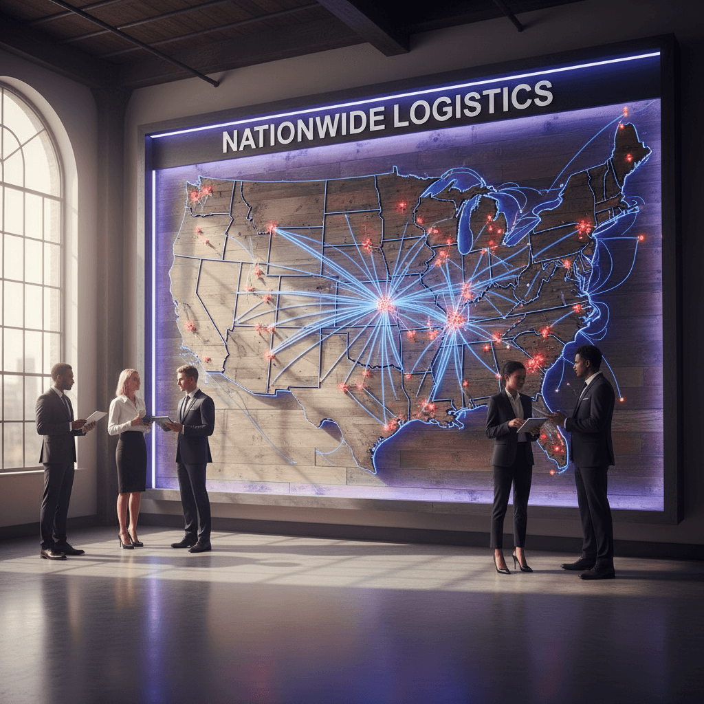 US map showing nationwide freight routes from Dallas hub